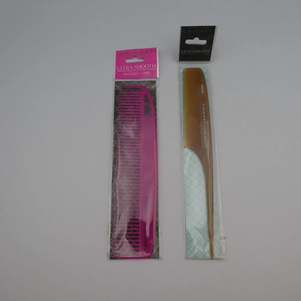 Cricket Ultra Smooth Comb Lot (2) Fine Tooth Rattail Amber & Dressing Comb Pink